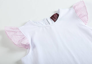 White and Pink Seersucker Baby Top and Shorts Set
