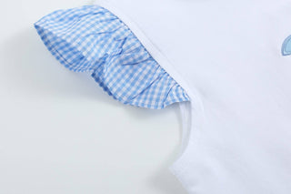 Girls Light Blue Gingham Golf Tee and Shorts Set