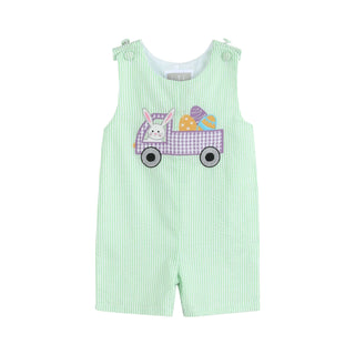 Green Seersucker Bunny Truck Romper