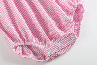 Pink Seersucker Bunnies Smocked Flutter Romper