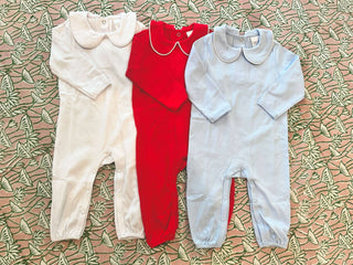 Piping Collared Long-Sleeve Romper – Light Blue