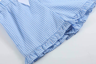 Girls Light Blue Gingham Golf Tee and Shorts Set