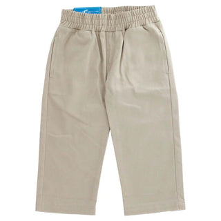 Boys khaki twill pull-on pants with elastic waistband and side pockets—perfect for dressing up or everyday wear.