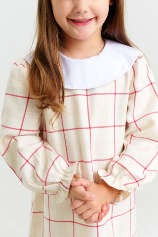 Close-up of Classic Campbell Dress by The Beaufort Bonnet Company featuring Oak Park Plaid fabric and Worth Avenue White collar