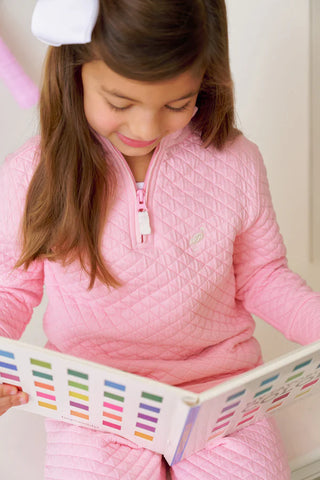 TBBC girls’ quilted half-zip pullover in Sandpearl Pink with tonal logo—classic, cozy, and perfect for Southern layering.