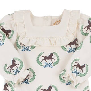 Baby Darla Day Romper with horse and wreath pattern from The Beaufort Bonnet Company
