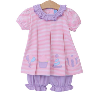 Pink Birthday Party Applique Bloomer Set