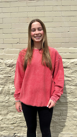 Ladies Corded Crew Sweatshirt red green yellow pink blue