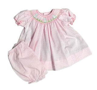 Petit Ami Pink Easter Bunny Smocked  Dress