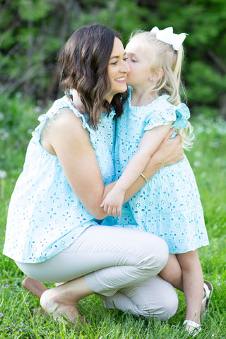 Mom & Me Blue Bianca Eyelet Dress or Tank