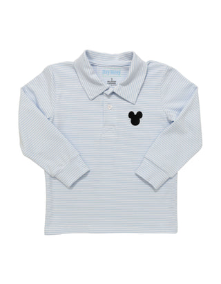 Itsy Bitsy Blue Striped Long Sleeve Mickey Mouse Polo