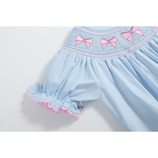 Lil Cactus Blue and Pink Bow Smocked Romper | Sweet Southern Style for Your Little Darling