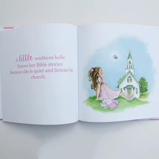 Little Southern Belle hardcover book with pink gingham cover—teaching girls grace, gratitude, and faith with charming Southern flair.