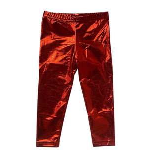 Lulu Bebe Metallic Red Leggings with shimmering fabric and elastic waistband, perfect for holiday outfits, school events, and everyday sparkle.