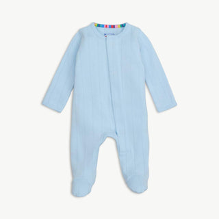 Love Lines Blue Organic Cotton Pointelle Magnetic Footie