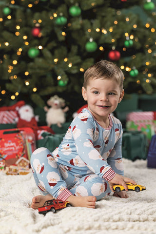 Mud Pie Blue Santa Glow Pajama Set