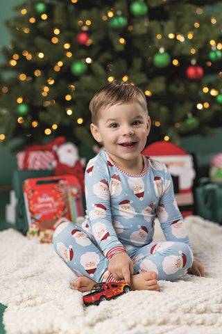 Mud Pie Blue Santa Glow Pajama Set