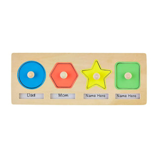 Mud Pie Favorite People Puzzle – Personalized wooden shape puzzle with spots for Dad, Mom, and custom names.