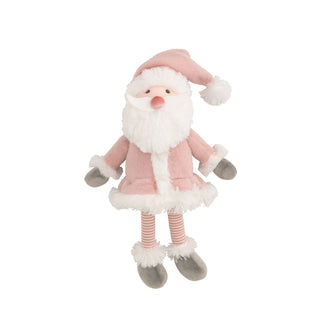 Santa figurine in soft pink outfit with fluffy white beard, pom-pom hat, and cheerful holiday charm