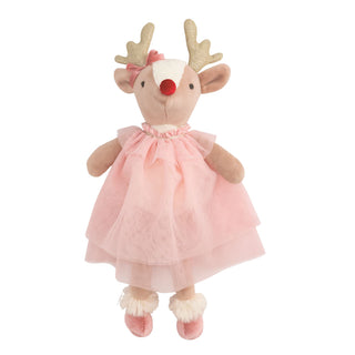 Whimsical reindeer toy with sparkly antlers and a pink tulle tutu, perfect for holiday play or decor