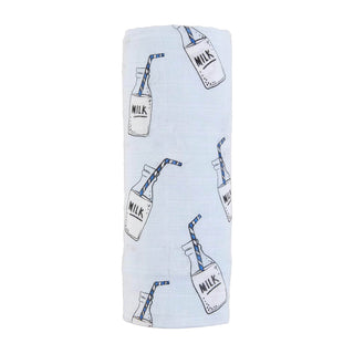 Mud Pie Blue Milk Bottle Swaddle Blanket