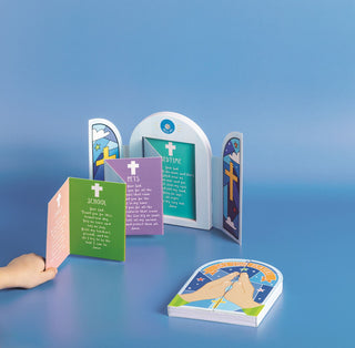 Fold-out musical prayer book with praying hands cover—plays “Jesus Loves Me” and introduces prayer to little ones.