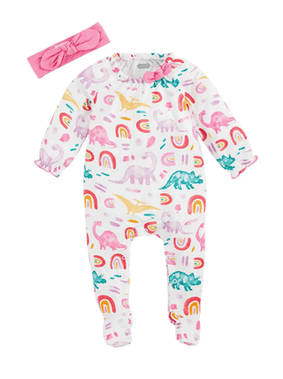 Mud Pie Dino Girls Sleeper With Matching Headband
