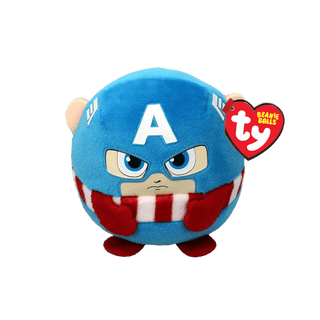TY Captain America Bounce Ball – 4-inch Marvel plush with bold red, white, and blue suit, soft fabric, and always lands upright.