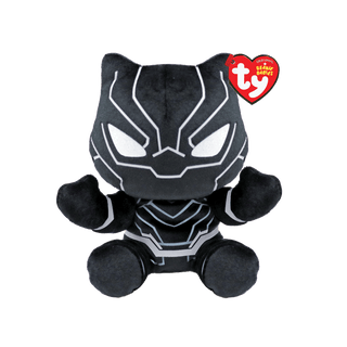 TY Black Panther plush – soft, huggable Marvel Beanie Baby with bold white suit detailing, perfect for superhero fans and collectors.