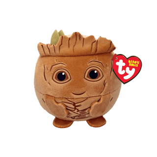 TY Groot Marvel Bounce Ball – 4-inch plush with sweet smile and woodgrain detail, soft and weighted to bounce upright every time.