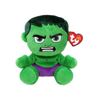 TY Hulk plush – soft, huggable Marvel Beanie Baby featuring the Incredible Hulk in green with purple shorts, perfect for superhero fans.