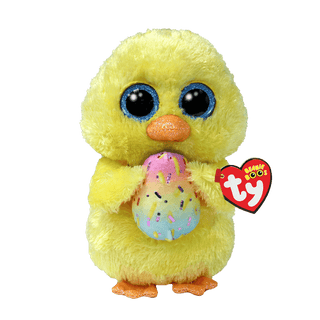 TY Marigold Easter Chick plush with glitter eyes, holding a pastel egg—perfect springtime gift for kids and Beanie Boo collectors.
