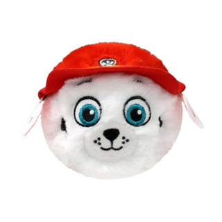 TY Marshall Bounce Ball – round Paw Patrol plush with blue eyes, red firefighter hat, and Dalmatian spots in Beanie Bouncer style.
