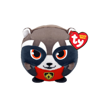 TY Rocket Raccoon Marvel Bounce Ball – 4-inch plush with red suit and fierce eyes, soft and weighted to land upright every time.
