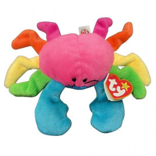 TY Scuttle the Crab Beanie Baby – plush crab with a pink shell, rainbow legs, and blue claws, perfect for cuddling, gifting, or collecting.