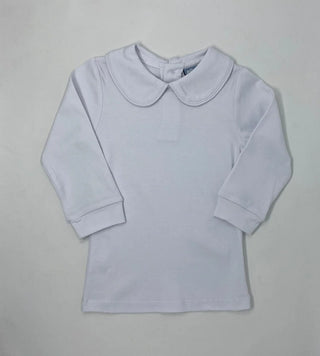 Three Sisters white long sleeve knit top with Peter Pan collar, a classic layering piece for baby and toddler outfits.