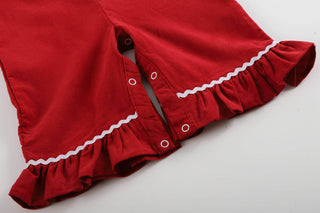 Red Nativity Smocked Ruffle Cuff Baby Jumper Overalls