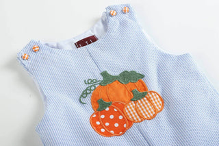 Blue Seersucker Pumpkin Shortalls