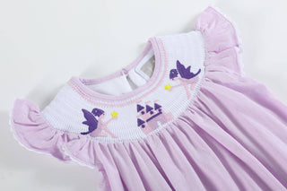 Purple Fairy Castle Smocked Flutter Romper