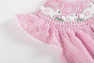 Pink Seersucker Bunnies Smocked Flutter Romper