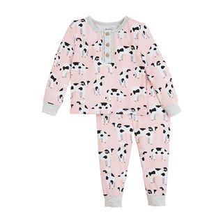 Pink Cow Knit Bamboo PJ Set