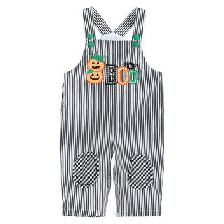 Black Stripe Pumpkin 'Boo' Overalls-Simply Blessed Children's Boutique