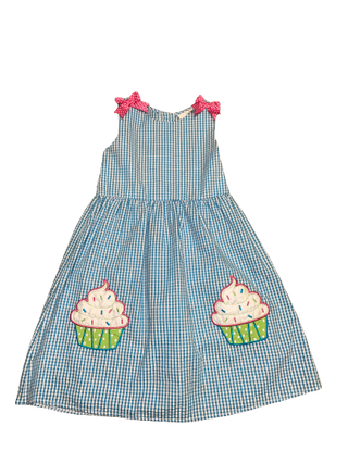 Girls blue gingham cupcake party dress summer