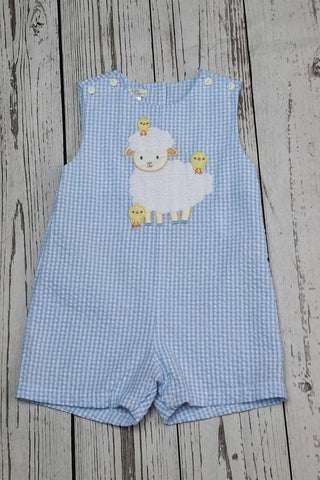 Petit Ami Baby Boys Blue Seersucker Lamb Jon Jon-Boys-Simply Blessed Children's Boutique