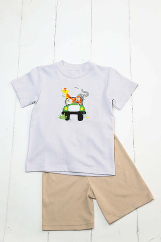 Squiggles Boys Safari Jeep Felt Applique Outfit-Boys-Simply Blessed Children's Boutique