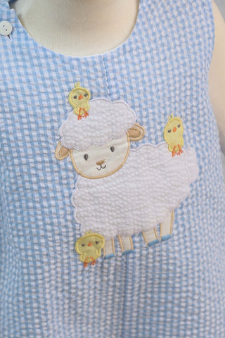 Petit Ami Baby Boys Blue Seersucker Lamb Jon Jon-Boys-Simply Blessed Children's Boutique