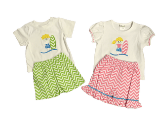sibling surf's up beach time surfer applique short set