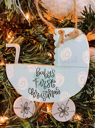 Baby's First Christmas Ornament - Blue Stroller
