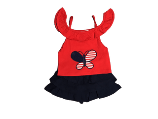 Rare Editions Red, Blue, And White Patriotic Butterfly Ruffle Short Set