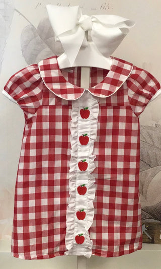 Back To School Apple Delight Red Checked Dress